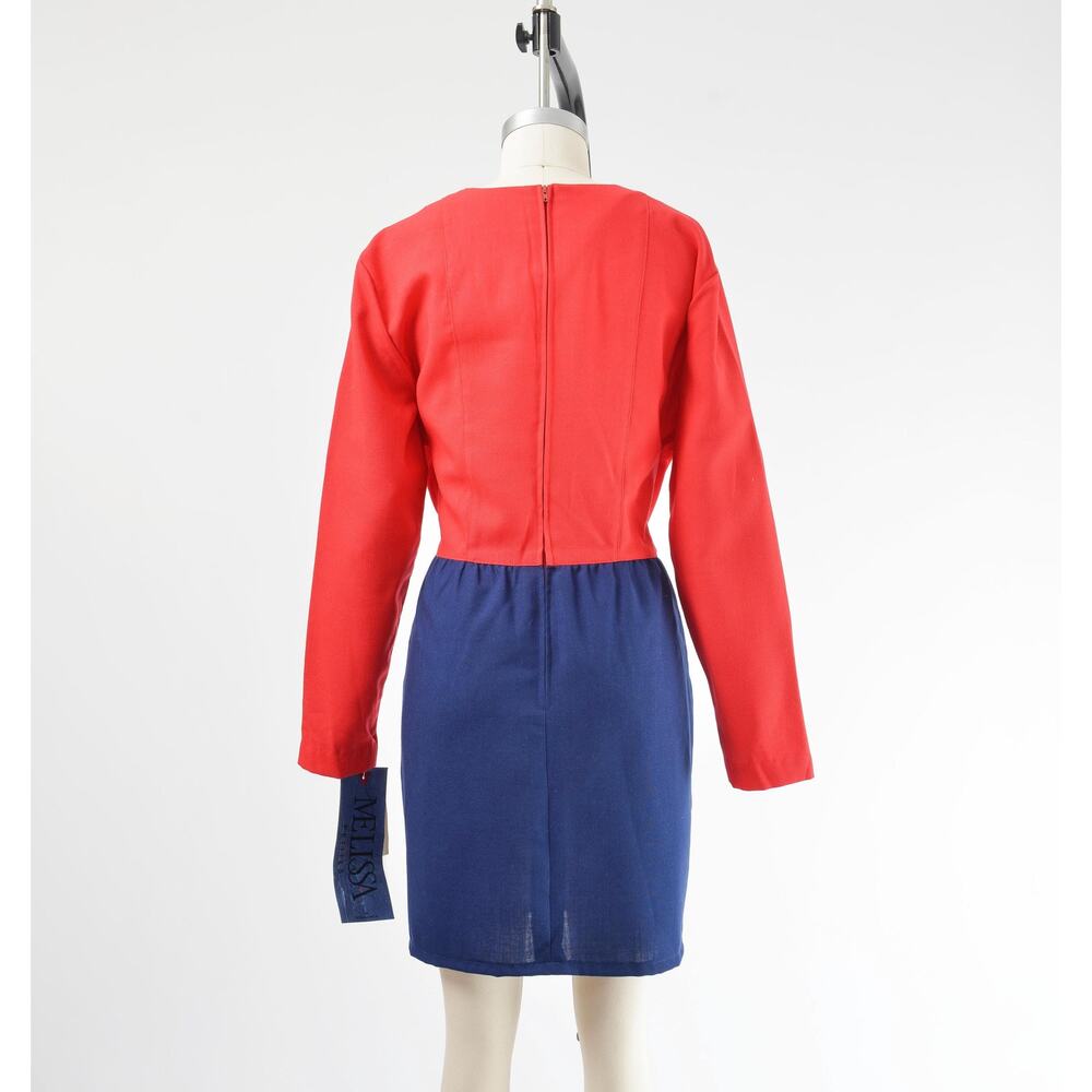 Vintage Red Navy Military Nautical Basque Waistline Pleated Front Sheath Dress M - Picture 7 of 7